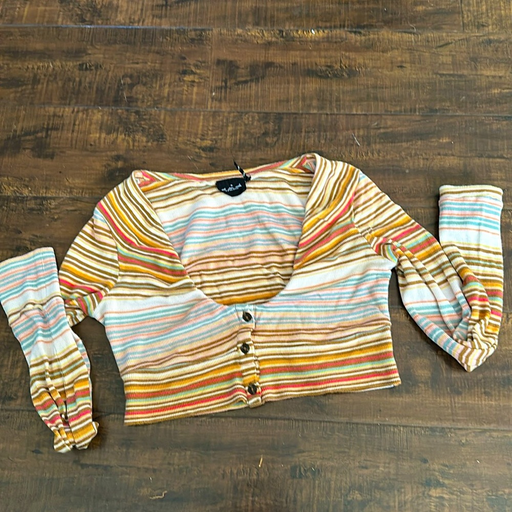 Striped Ribbed Button-Front Crop Top - Multi